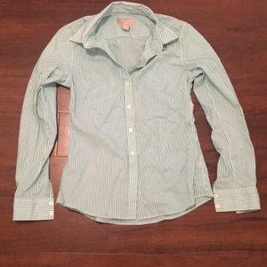 Green and White Button Up Blouse